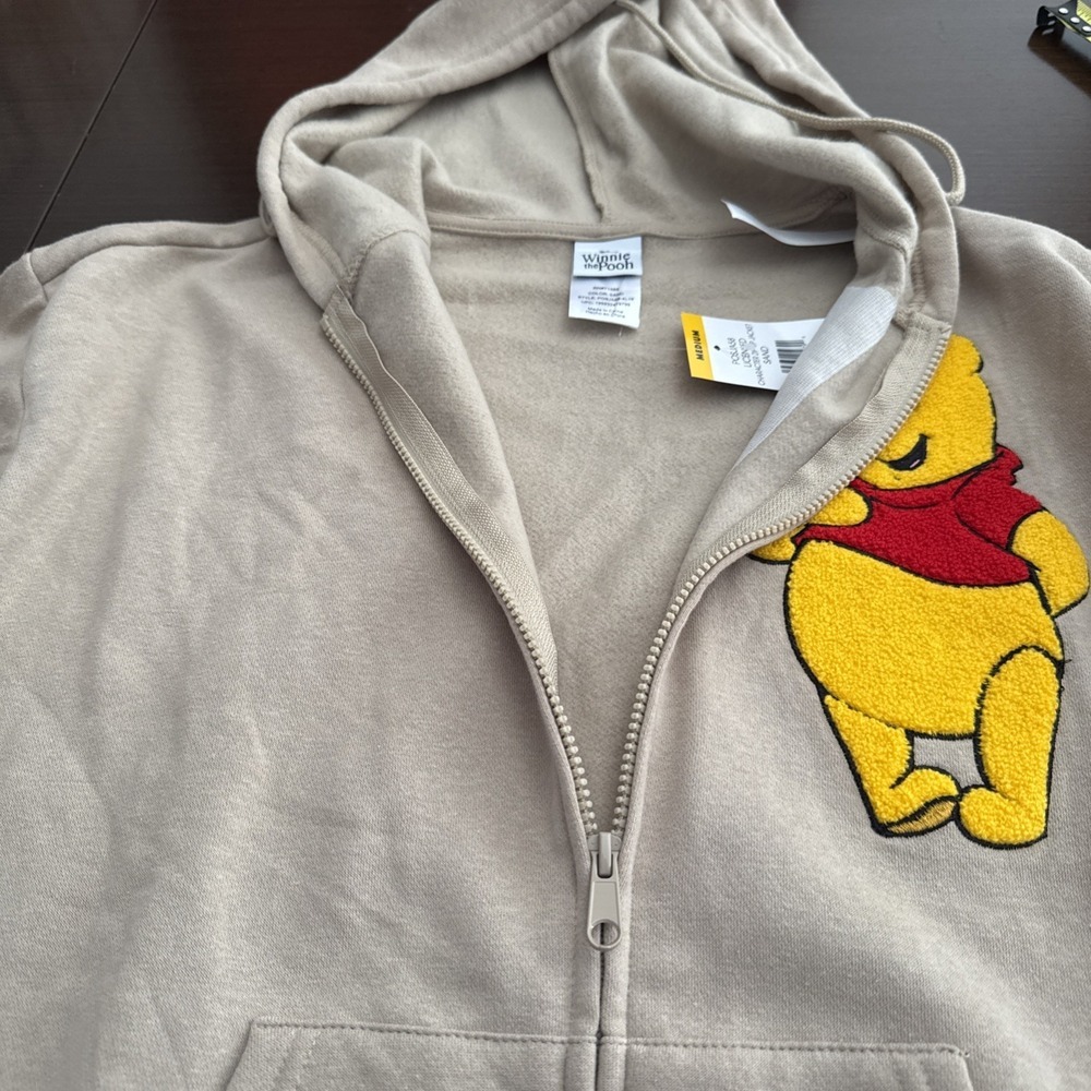 NWT Disney Winnie the Pooh Full Zip Hoodie Embroidered Beige/Sand Women Size M - Picture 12 of 16